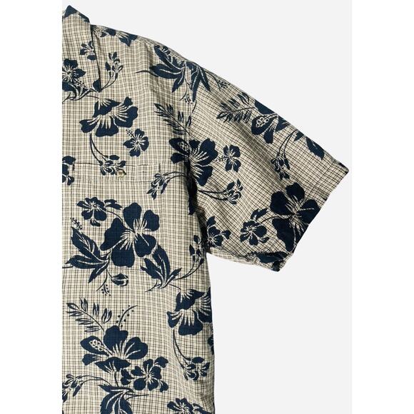 Bugle Boy Shirt Men's Medium Blue Gray Hawaiian Button Down Aloha Vintage - Picture 4 of 14